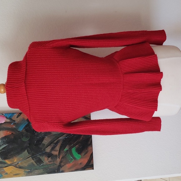 Cable & Gauge Deep Red Ruffle Peplum Sweater Size Small - Picture 5 of 12